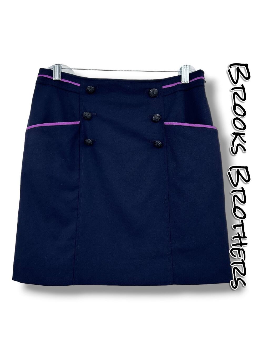Brooks Brothers Red Fleece Navy Button Front Mini Skirt 6 Preppy Academia Luxe